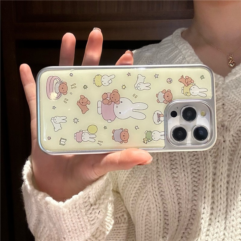 เคสโทรศัพท์ iPhone 16 Pro max 15 Pro max ขอบชุบไฟฟ้า Miffy Bear วัสดุกาวเคสโทรศัพท์