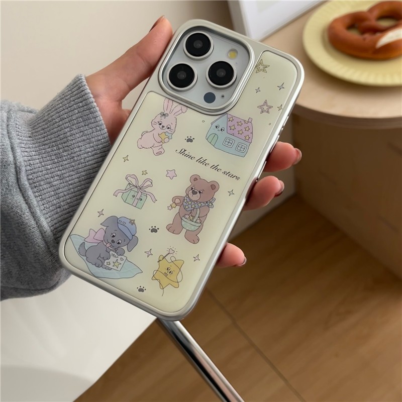 เคสโทรศัพท์ iPhone 16 Pro max 15 Pro max ขอบชุบไฟฟ้า รูปแบบภาพประกอบสัตว์ วัสดุกาว เคสโทรศัพท์