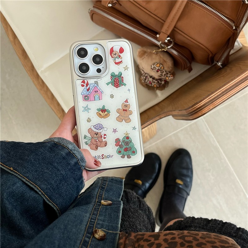 เคสโทรศัพท์ iPhone 16 Pro max 15 Pro max ขอบชุบด้วยไฟฟ้า ลายของขวัญคริสต์มาส เคสโทรศัพท์วัสดุกาว