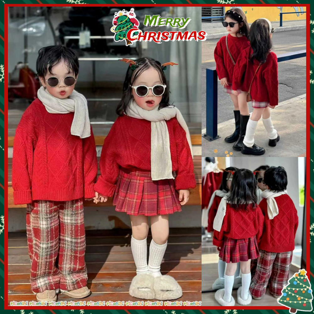 คริสต์มาส เด็กสีแดงเสื้อผ้าชุดพี่น้องเกาหลีฤดูใบไม้ร่วงฤดูหนาวมาใหม่ปีใหม่สีแดงเด็กพรรคเทศกาลเสื้อผ้าเด็กชุด