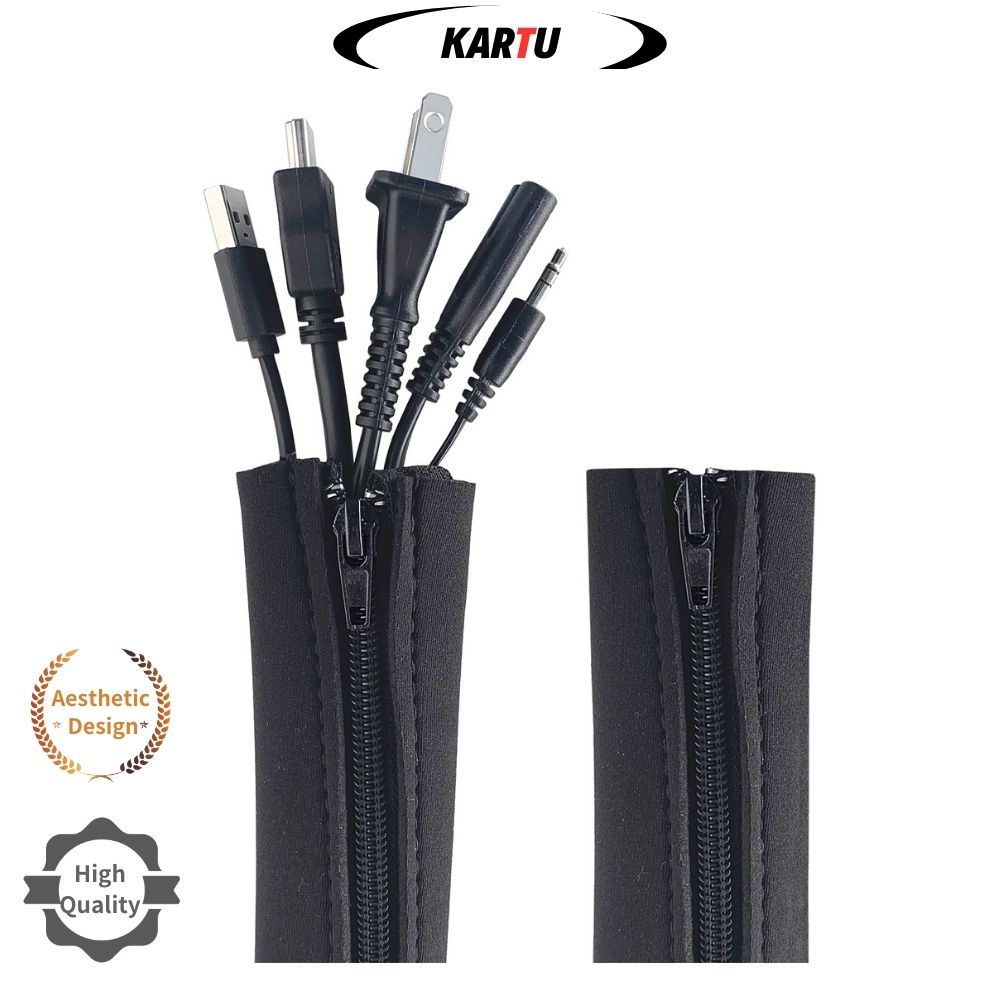 พร้อมสต็อกNew อัพเกรด 30 มม. Neoprene Cable Management Sleeve, Cord Organizer พร้อมซิปสําหรับ Home Office Desk