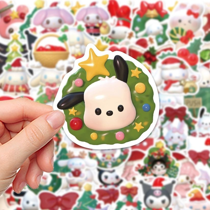 62แผ่นซานริโอคริสต์มาสชุดสติกเกอร์3งสติกเกอร์สามมิติทําเองคู่มือวัสดุสติกเกอร์ปิดผนึกสติกเกอร์แล็ปท็อปกันน้ําสเก็ตบอร์ดตู้เย็นไอแพดถ้วยน้ําร้อนถ้วยเคสโทรศัพท์ตกแ
