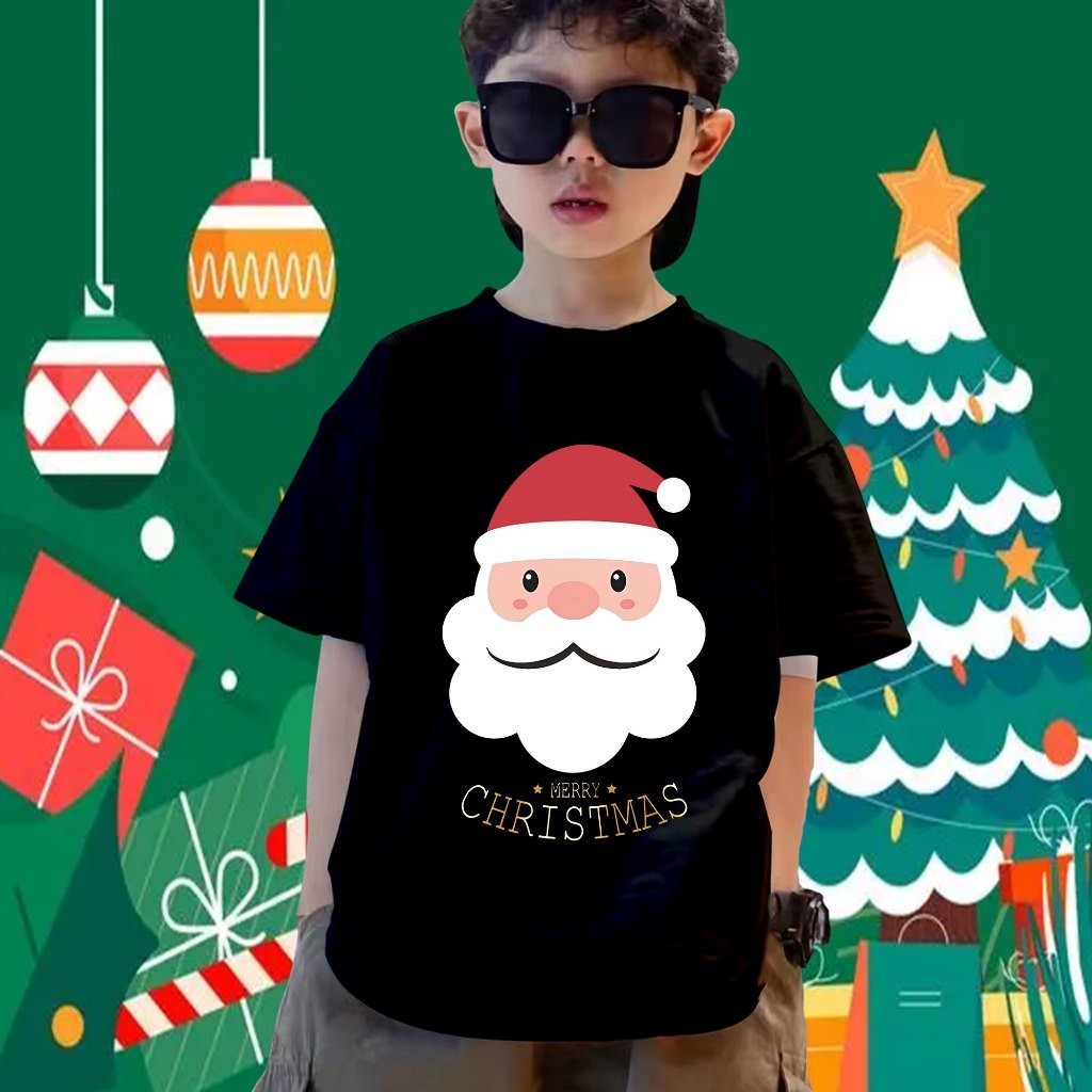 คริสต์มาสเด็กใหญ่เสื้อยืดซานตาคลอสกวางพิมพ์เสื้อยืดเด็กเสื้อเด็กหญิงเสื้อดูดซับเหงื่อ ที่รัก แม่[ขนาด 90-150]