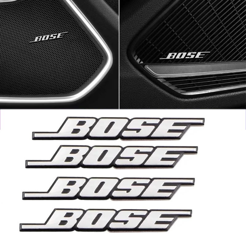 สติกเกอร์อลูมิเนียม ลายตราสัญลักษณ์ BOSE 4 ชิ้น สําหรับตกแต่งภายในรถยนต์ Nissan Mazda Audi Honda Hyundai Benz Lexus Toyota