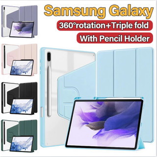 เคสฝาพับ Samsung Tab S6 lite Galaxy Tab S7 S8 S9 Galaxy Tab S8+/S7+ /S9+ S10+ S7FE S9FE+ A7 A8/A9/A9+ Triple fold+เคสหมุนได้360 องศาหมุน วัสดุอะคริลิ เคส Galaxy