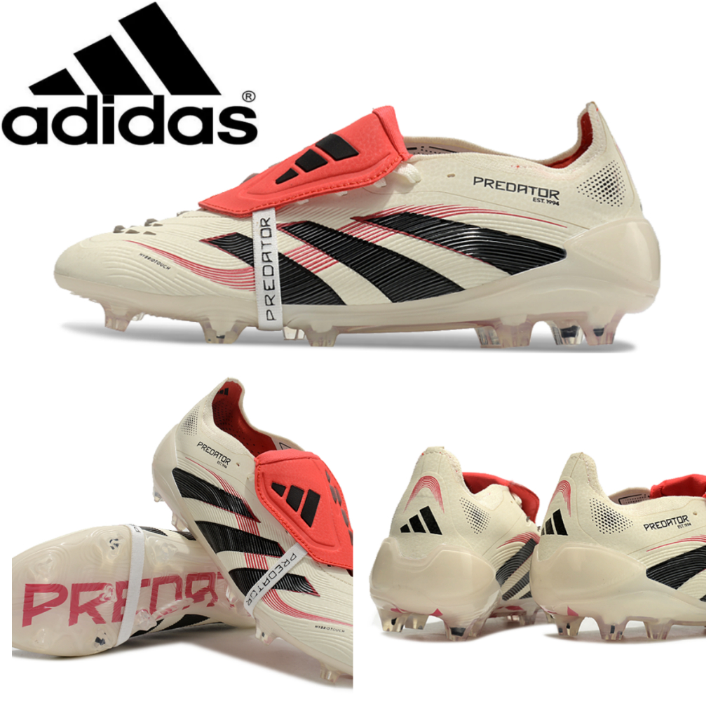 Predator Precision+ 25th Elite 2024 ใหม่ FG Tongue รองเท้าผ้าใบถักกลางแจ้ง, รองเท้าฟุตบอลกันลื่นและทนต่อการสึกหรอ unisex
