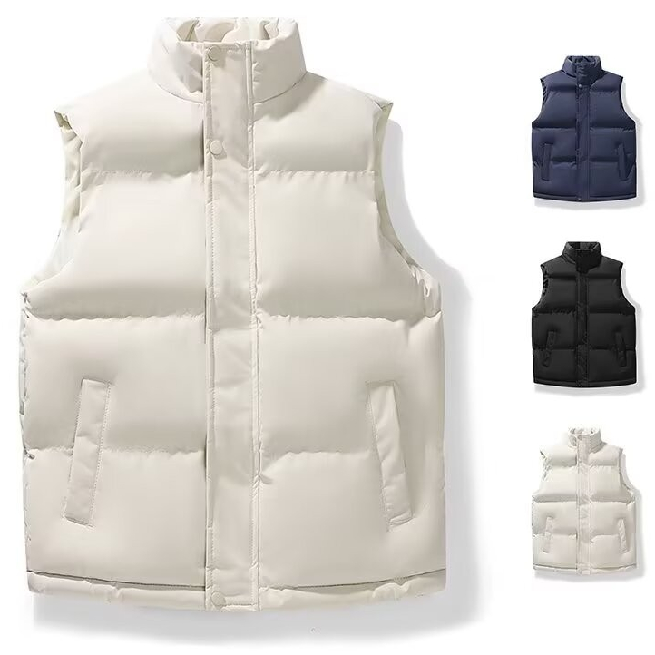 M-5XL 2024 ใหม่ผู้ชายผ้าฝ้ายแขนกุดยืนปกเสื้อพื้นฐานทุกการแข่งขันหนาเสื้อกั๊กอบอุ่นสีขาว/สีดํา/สีฟ้า
