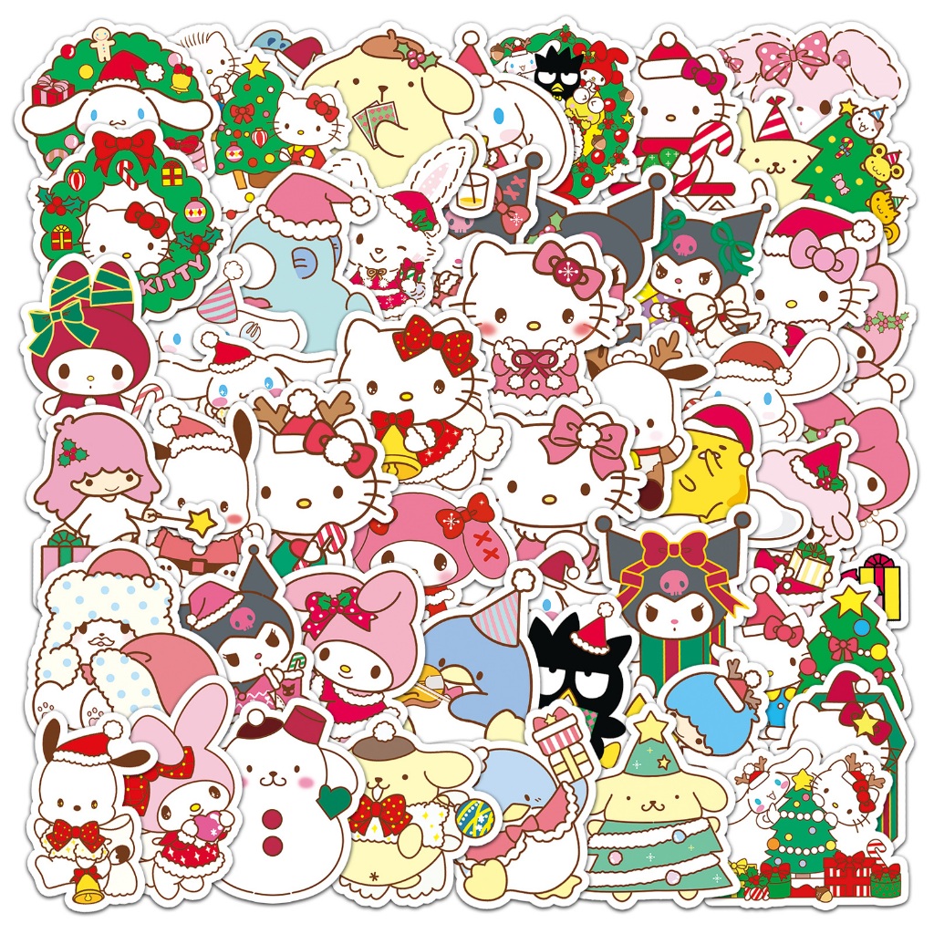 ตลก 50 ชิ้นคริสต์มาส Sanrio HelloKitty Cinnamoroll สติกเกอร์กันน้ํา DIY สําหรับเคสโทรศัพท์แล็ปท็อปรถสติกเกอร์ Creative Home Decal