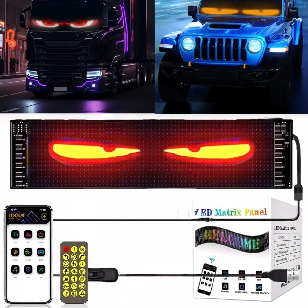 Led รถบรรทุก Evils Eye Light Sign Animation LED Matrix Pixel แผง DIY Multilingual DIY โปรแกรมบลูทูธ App แผง LED ยืดหยุ่นจอแสดงผล Ad ป้ายโคมไฟ