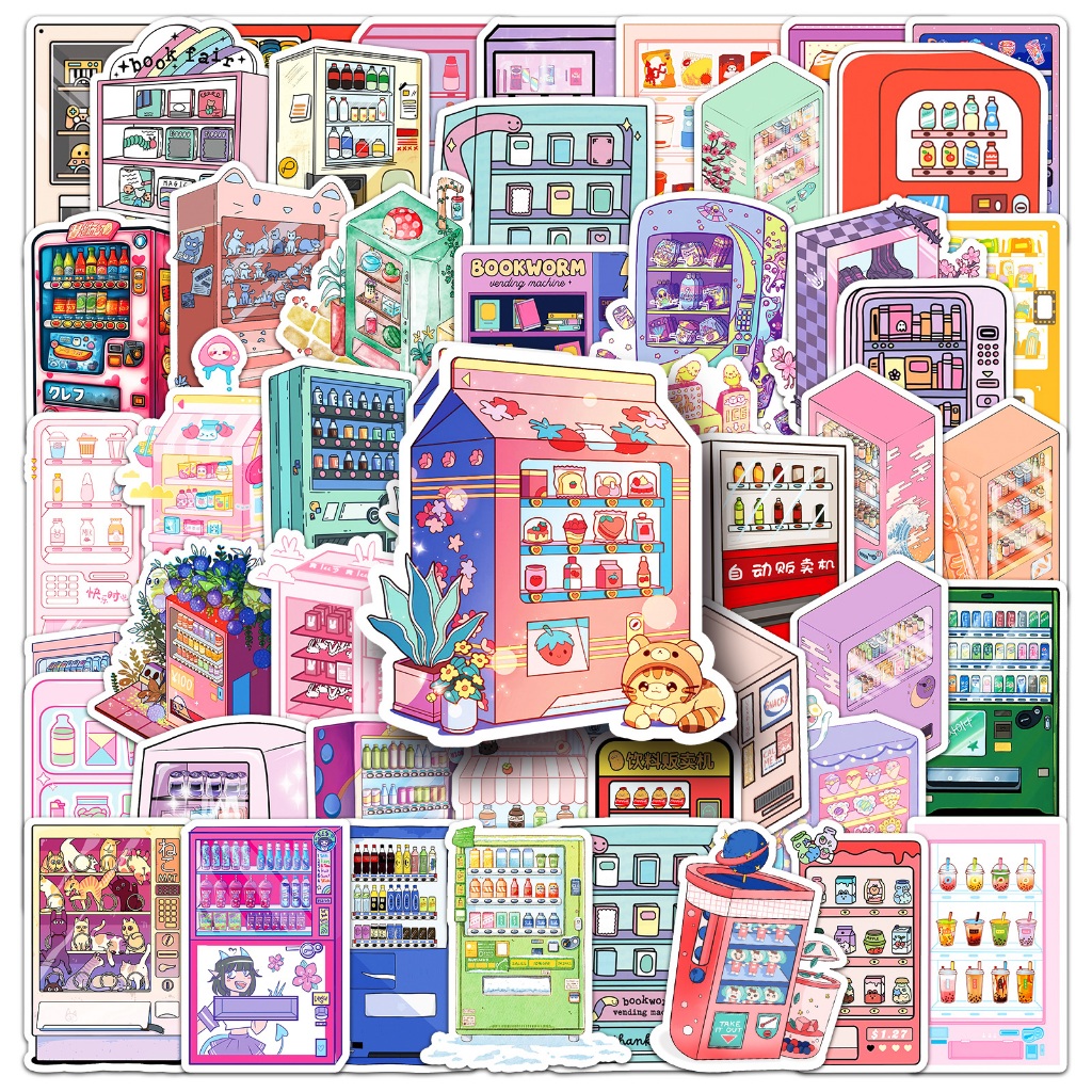 ตลก 50 ชิ้นการ์ตูนตู้จําหน่ายสติกเกอร์กันน้ํา DIY สําหรับเคสโทรศัพท์แล็ปท็อปรถสติกเกอร์ Creative Home Decal