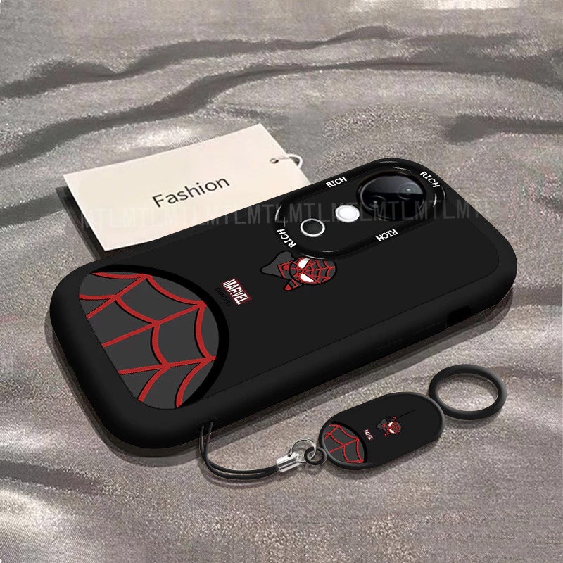 สําหรับ Vivo V40 V30 V29 V23 V21 5G กรณี Vivo V40 V30 V27 V25 Pro Q Edition Spider-Man พัฟเคสโทรศัพท์เลนส์ซิลิโคนเหลว, Precision Hole แพคเกจเต็มรูปแบบ Drop Resistance