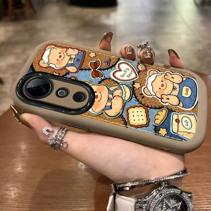 สําหรับ Vivo V40 V30 V29 V27 5G กรณี Vivo V40 V30 V29 V27 Pro Denim เนยหมีพัฟเคสโทรศัพท์ซิลิโคนเหลวเลนส์ Precision Hole แพคเกจเต็มรูปแบบ Drop ทน