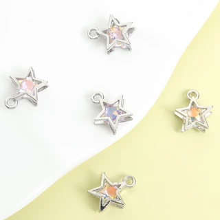 10 ชิ้น Glamorous 3D Hollow Pentagram Charms ในตัวพราว Multicolor Rhinestones, สไตล์สร้อยคอสร้อยข้อมือต่างหูโทรศัพท์ DIY ที่ละเอียดอ่อนจี้ดาวห้าแฉก