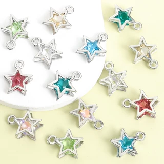 10 ชิ้น Glamorous 3D Hollow Pentagram Charms ในตัวพราว Multicolor Rhinestones, สไตล์สร้อยคอสร้อยข้อมือต่างหูโทรศัพท์ DIY ที่ละเอียดอ่อนจี้ดาวห้าแฉก
