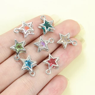10 ชิ้น Glamorous 3D Hollow Pentagram Charms ในตัวพราว Multicolor Rhinestones, สไตล์สร้อยคอสร้อยข้อมือต่างหูโทรศัพท์ DIY ที่ละเอียดอ่อนจี้ดาวห้าแฉก