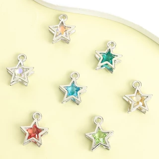 10 ชิ้น Glamorous 3D Hollow Pentagram Charms ในตัวพราว Multicolor Rhinestones, สไตล์สร้อยคอสร้อยข้อมือต่างหูโทรศัพท์ DIY ที่ละเอียดอ่อนจี้ดาวห้าแฉก