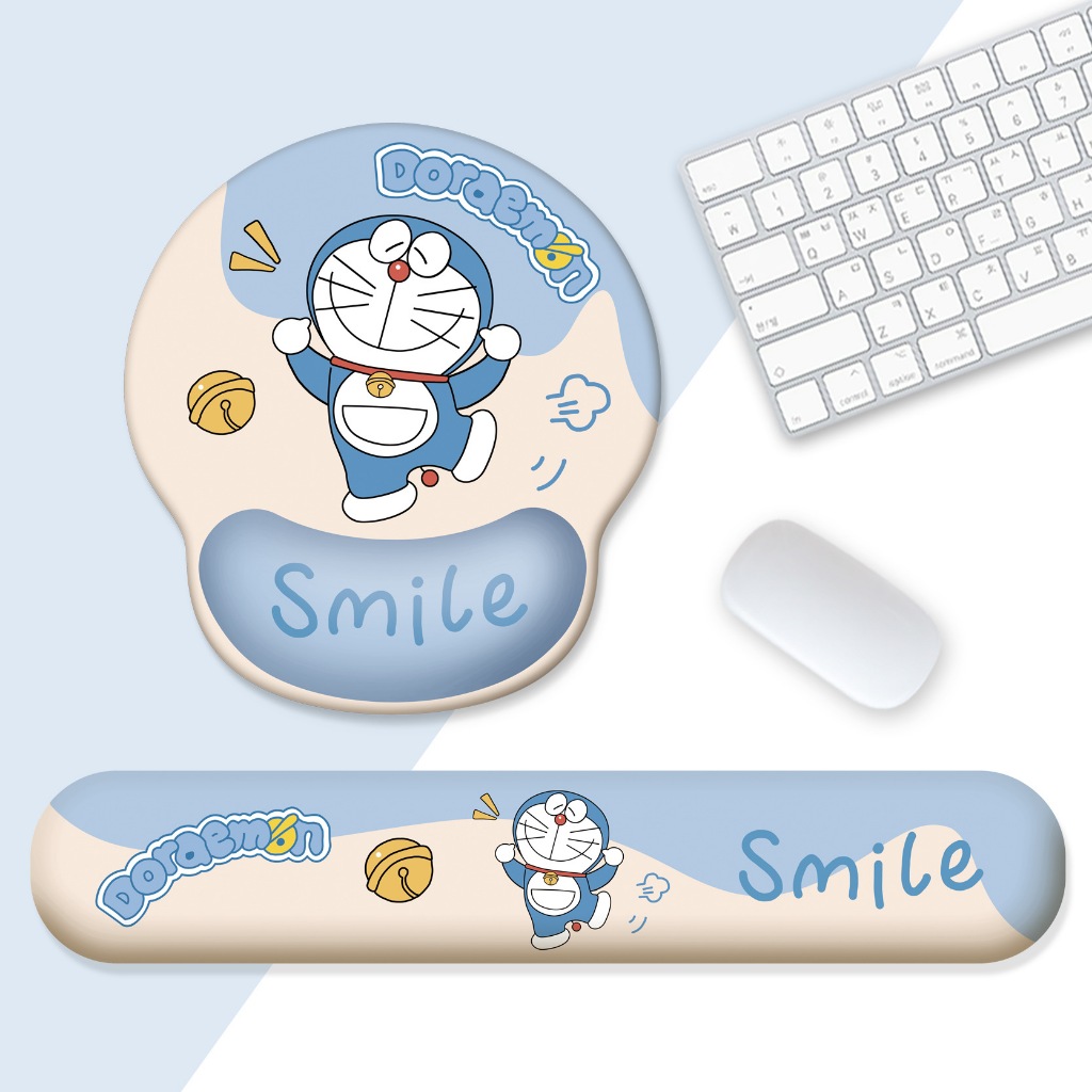 Smile blue Doraemon Mouse Pad + Keyboard Pad Set ชุดแผ่นรองข้อมือ