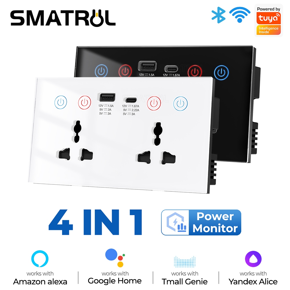 Smatrul Wifi สมาร์ทปลั๊ก Tuya ซ็อกเก็ต USB Type-C พอร์ต Power Monitor 10A สําหรับ Home Automation Tuya สมาร์ทชีวิตควบคุมเสียง Alexa