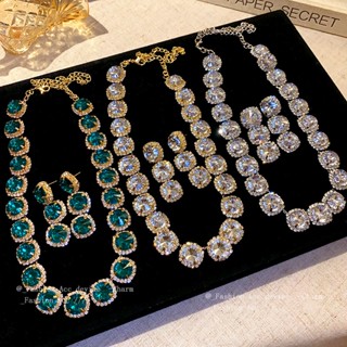 ยุโรปและสหรัฐอเมริกาเพชร-ชุดเรขาคณิตเย็บต่างหูสร้อยคอชุดแสงห…