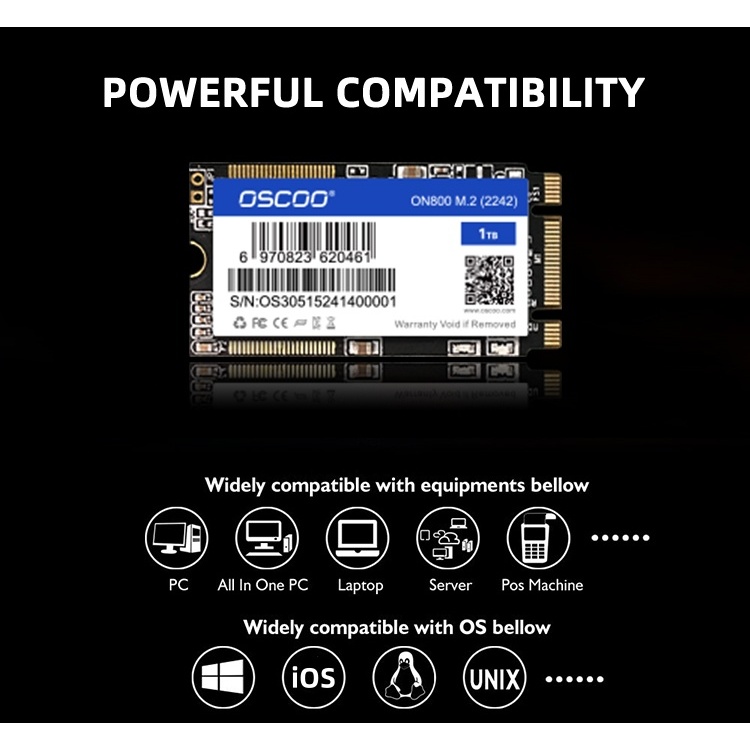 OSCOO 3D TLC NAND แฟลช 1TB 2242 M.2 NGFF SATA SSD DRAM Less Low Power ภายในประสิทธิภาพสูง SSD