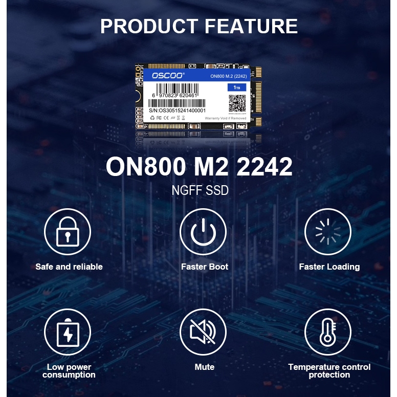 OSCOO 3D TLC NAND แฟลช 1TB 2242 M.2 NGFF SATA SSD DRAM Less Low Power ภายในประสิทธิภาพสูง SSD