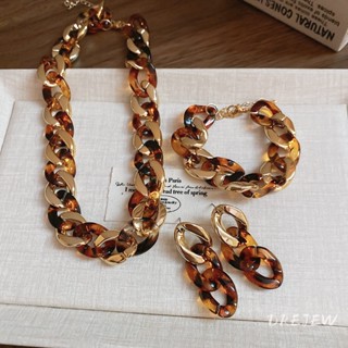 เดรช เสือดาวพิมพ์ประสานต่างหูสร้อยคอสร้อยข้อมือชุดอุปกรณ์เสร…