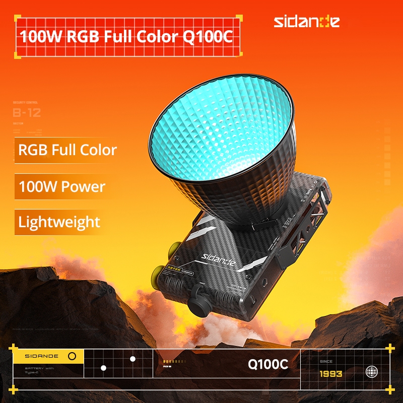 Sidande 100W RGB สีเต็ม Quantum Series Q100C การถ่ายภาพกลางแจ้งแบบพกพาเติมแสงสปอตไลท์แสงสด