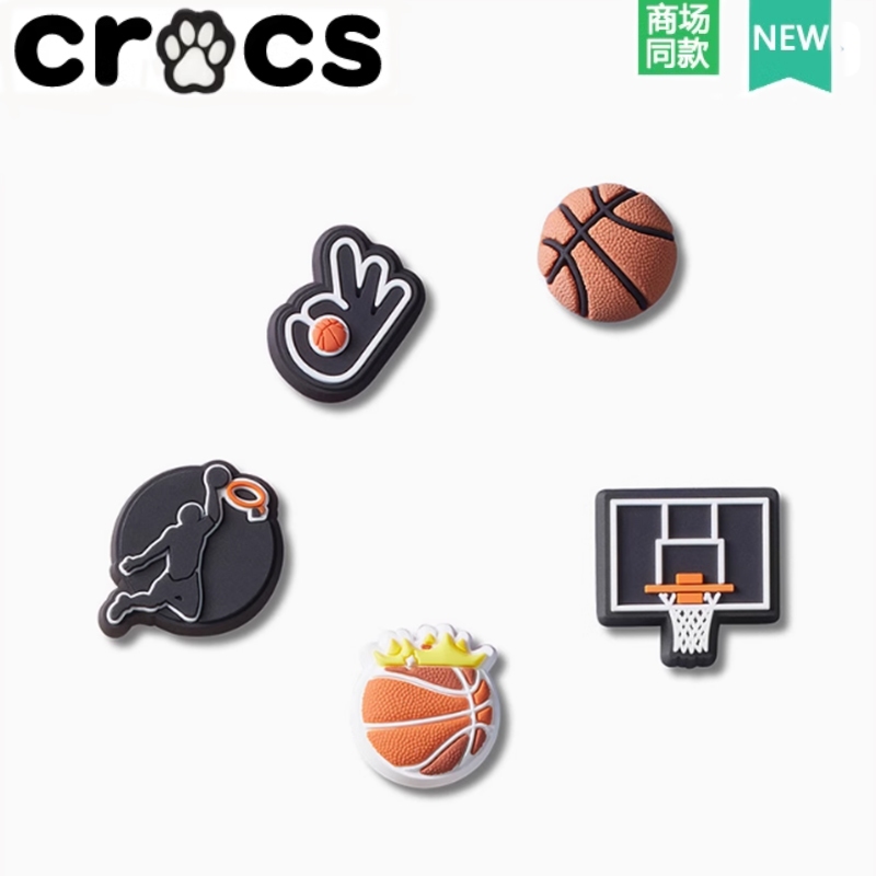 Crocs Crocs Zhibixing Accessories Hole Shoes Flower Texture อินเทรนด์ American Professional Basketball NBA Basketball Team ชุดห้าชิ้น Lakers