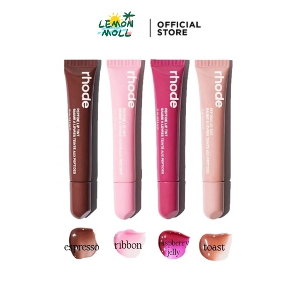 Rhode(โรด) Hailey Peptide Lip Tint Lipstick 10ml Moisturizing Tinted Lip Balm Raspberry Ribbon Toast