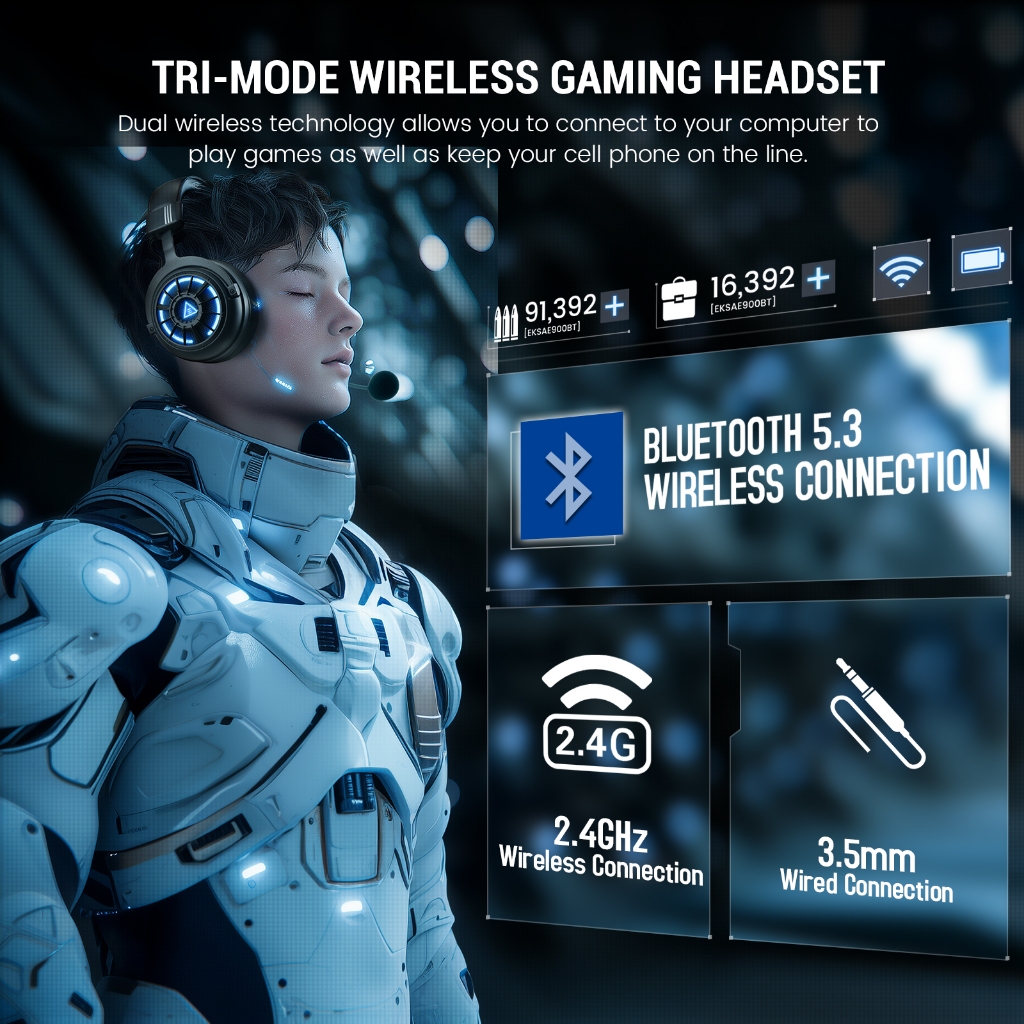 Eksa E5000 BT PC หูฟังไร้สาย 2.4GHz ชุดหูฟังสําหรับเล่นเกมบลูทูธพร้อมไมโครโฟนตัดเสียงรบกวน ENC