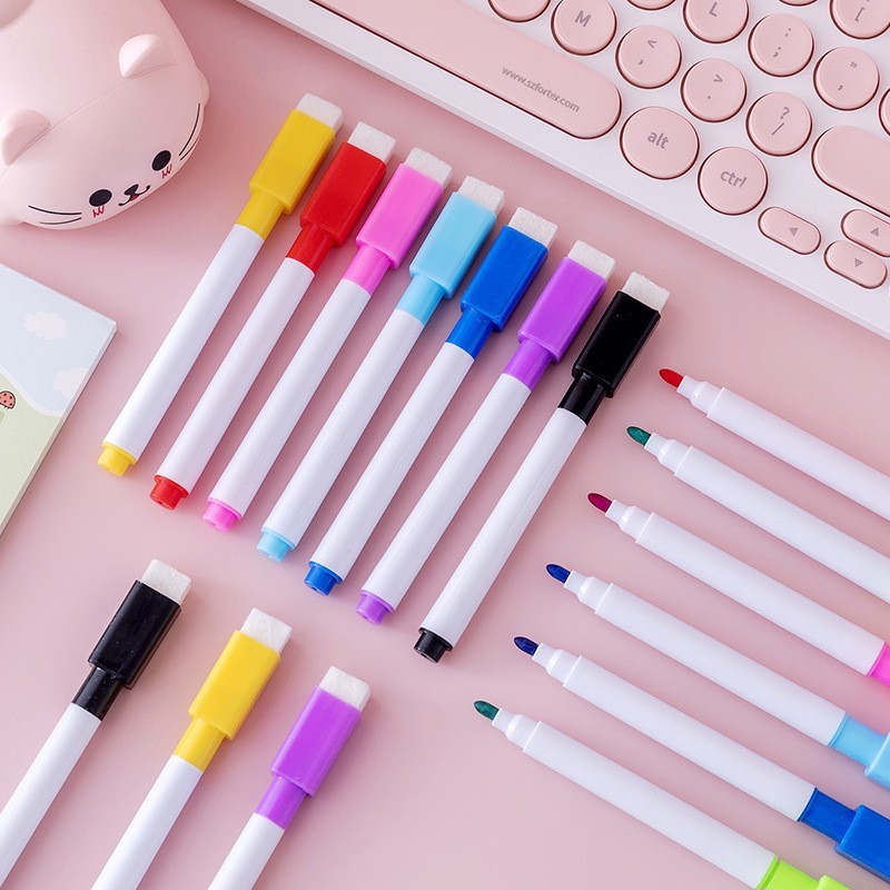 8 สีปากกาไวท์บอร์ดปากกามาร์กเกอร์พร้อมแปรงลบได้หมึกสีปลอดสารพิษปากกาไวท์บอร์ดน้ําตามการเขียนปากกาวาดภาพนักเรียนเครื่องเขียนเด็
