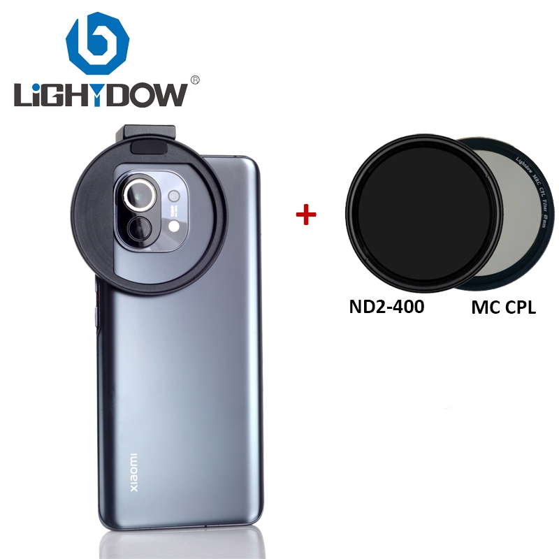 Lightdow 67 มม.ผู้ถือกรองโทรศัพท์ + ND2-400 เลนส์กรอง + MC CPL เลนส์กรองโทรศัพท์มือถือชุดการถ่ายภาพแนวนอน