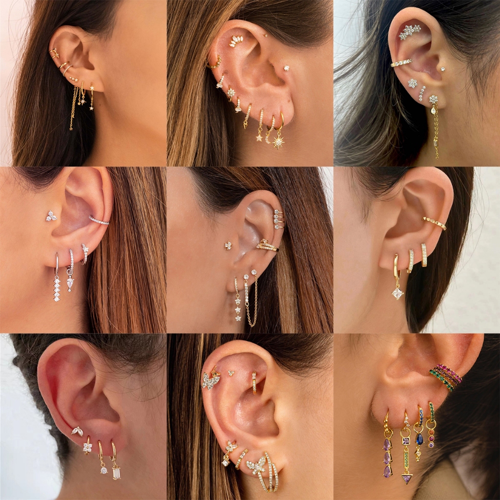 ต่างหูประณีตชุด S925 Silver Drop ต่างหู Hoop ต่างหู Stud ชุดเครื่องประดับ