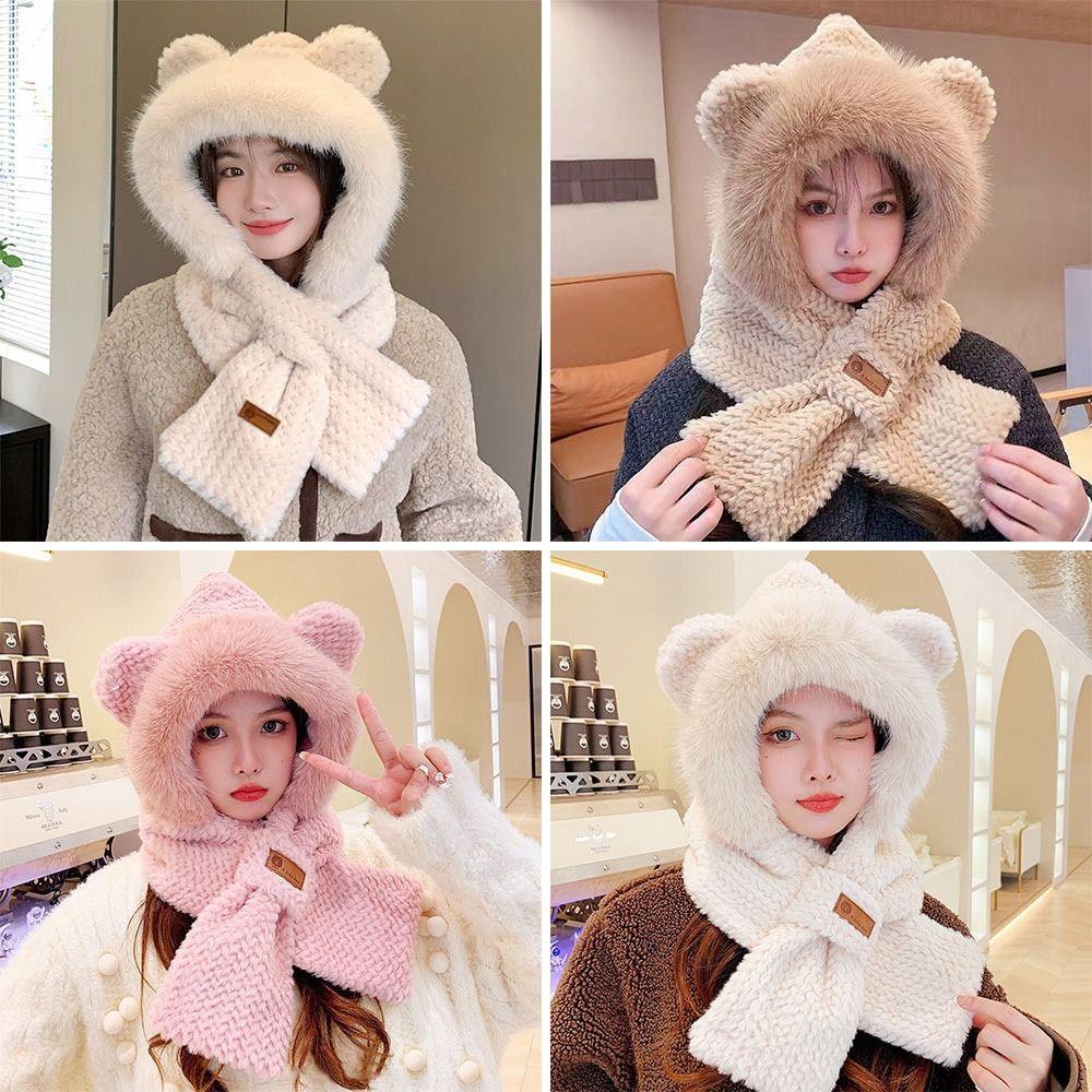 แอคตินีเดีย แบบบูรณาการหมวกผ้าพันคอ, กันลม หนาหมวกหมวกผ้าพันคอ,ฤดูหนาวนุ่มอบอุ่นตุ๊กตาป้องกันหูหมวกกลางแจ้ง