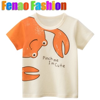 เด็กชาย Tshirt เสื้อผ้าเด็ก Crab เสื้อยืดลูกเรือคอสั้นแขนสั้นแฟชั่นเด็กเสื้อผ้า 100% Cotton เด็กวัยหัดเดิน Top Budak