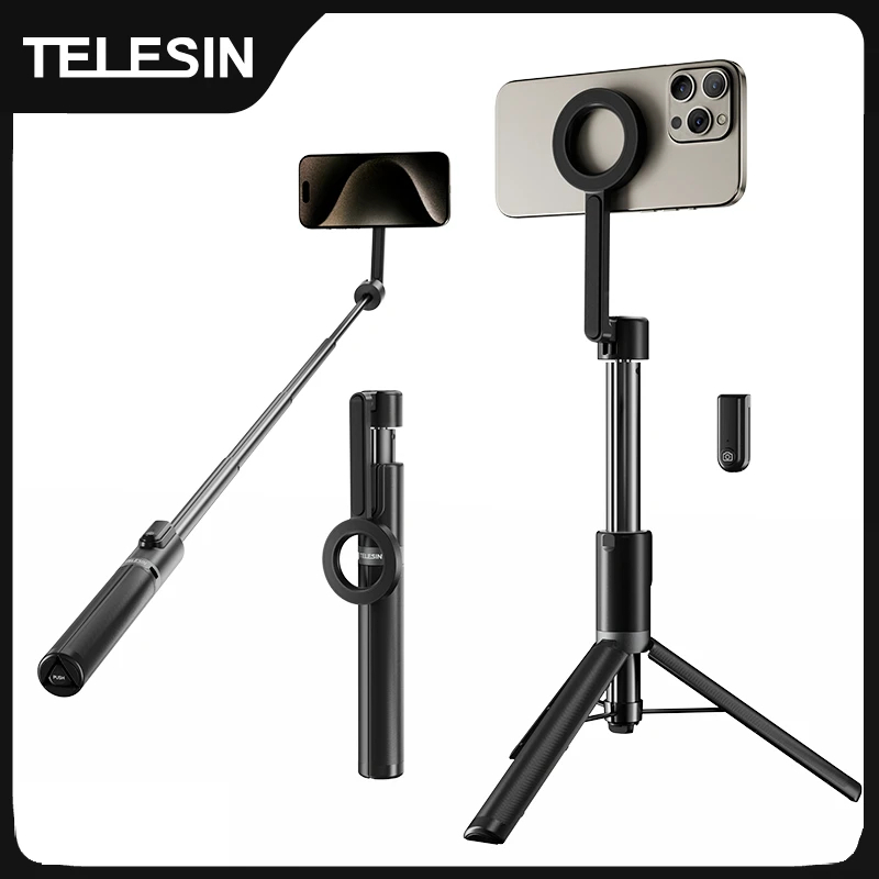 TELESIN มาใหม่TELESIN 1.3m Magnetic Selfie Stick ขาตั้งกล้องพร้อมรีโมทบลูทูธสําหรับโทรศัพท์สมาร์ทบลูทูธรีโมทคอนโทรล