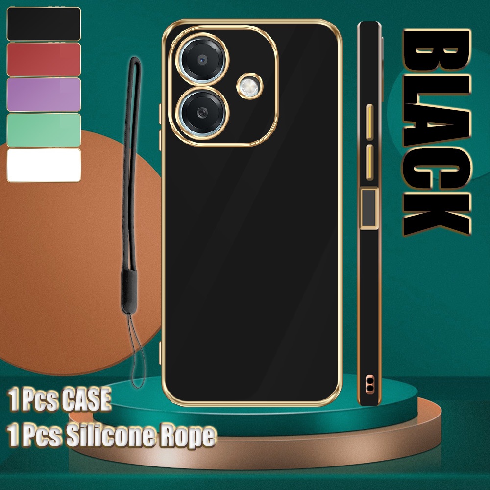 สําหรับ OPPO A3x 4G/A20/CPH2641 ซิลิโคนอ่อนนุ่ม Electroplated Case พร้อมเชือกเส้นเล็กซิลิโคน