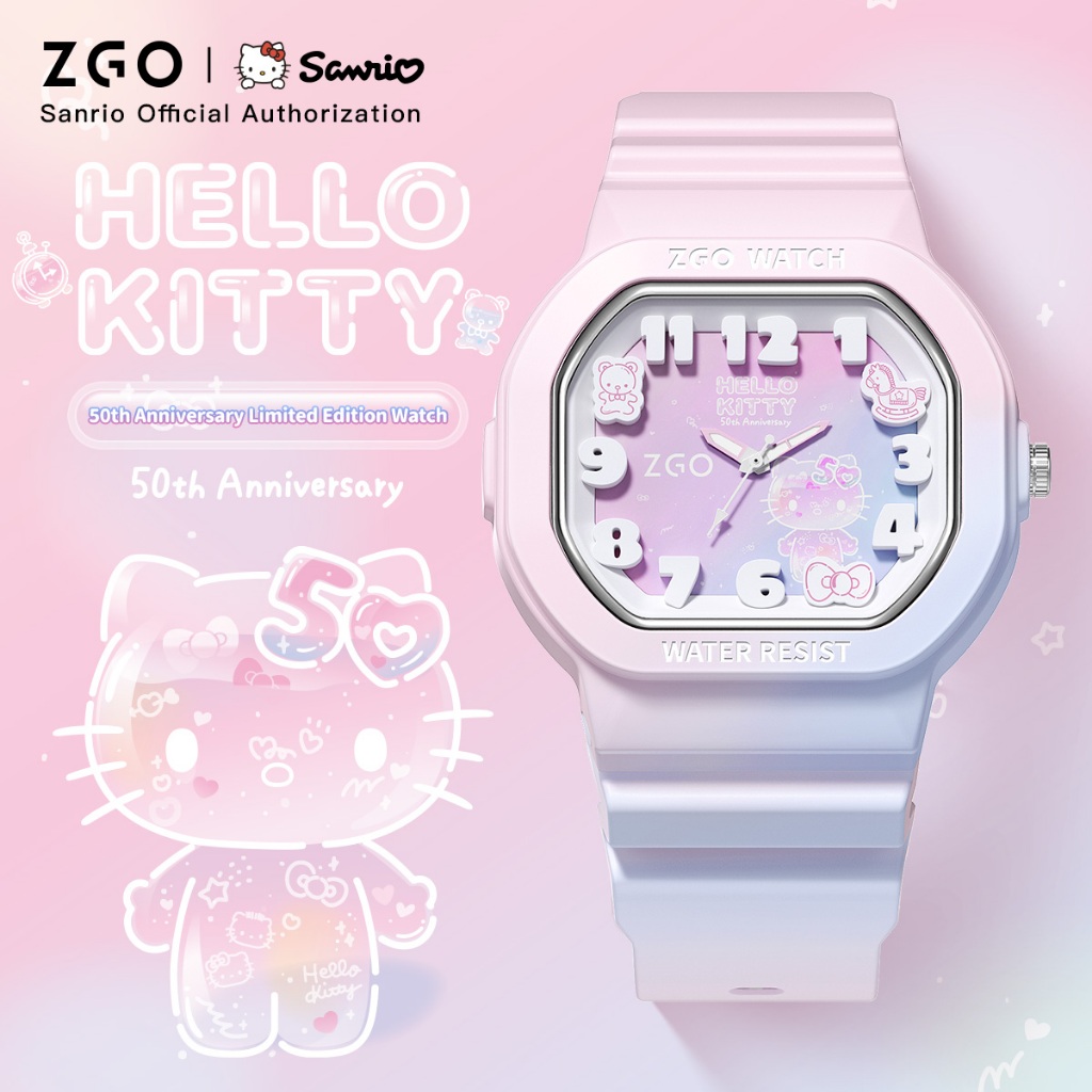 ZGO x Sanrio นาฬิกาเด็กผู้หญิง กันน้ําน100% หน้าปัดเรืองแสง นาฬิกาข้อมือผู้หญิง ของขวัญวันเกิด 357