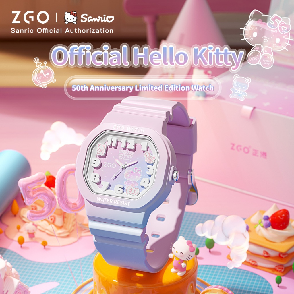 ZGO x Sanrio นาฬิกาเด็กผู้หญิง กันน้ําน100% หน้าปัดเรืองแสง นาฬิกาข้อมือผู้หญิง ของขวัญวันเกิด 357