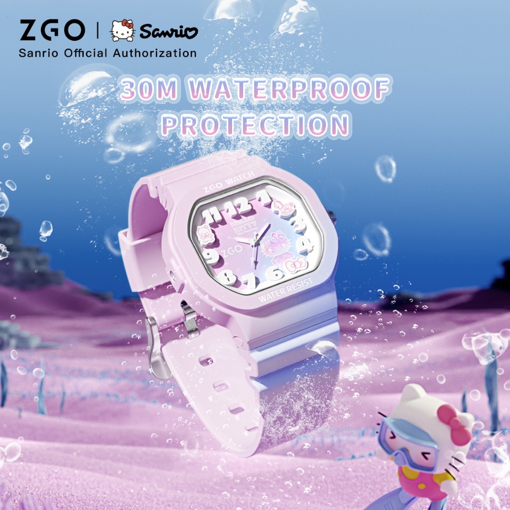 ZGO x Sanrio นาฬิกาเด็กผู้หญิง กันน้ําน100% หน้าปัดเรืองแสง นาฬิกาข้อมือผู้หญิง ของขวัญวันเกิด 357