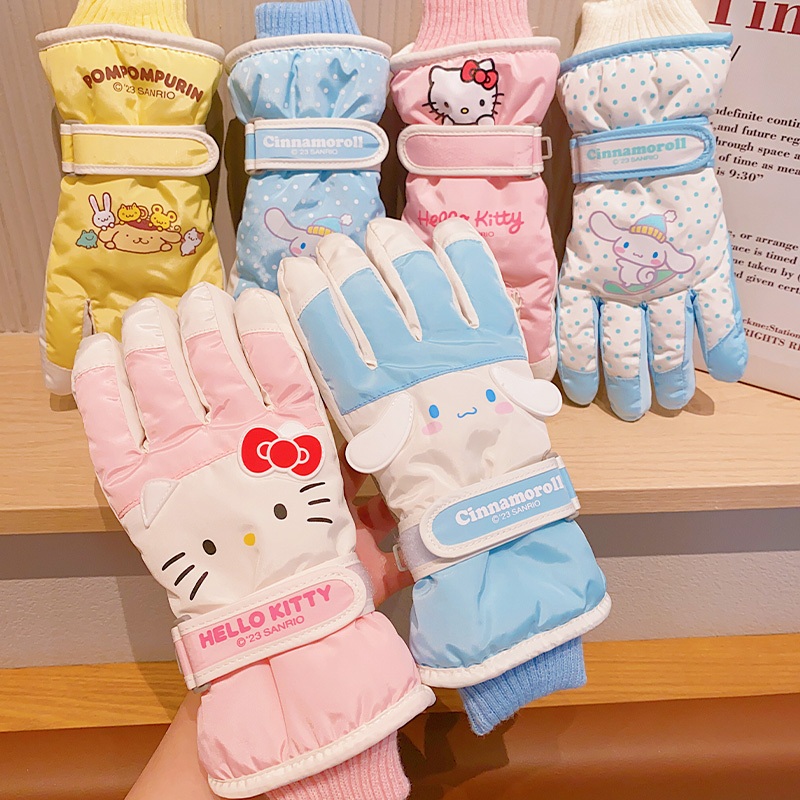 Sanrio ถุงมือเล่นหิมะ สกี สโนว์บอร์ด แบบหนา กันลม กันน้ํา กันหนาว ไม่สามารถทัชสกรีน สําหรับเด็ก