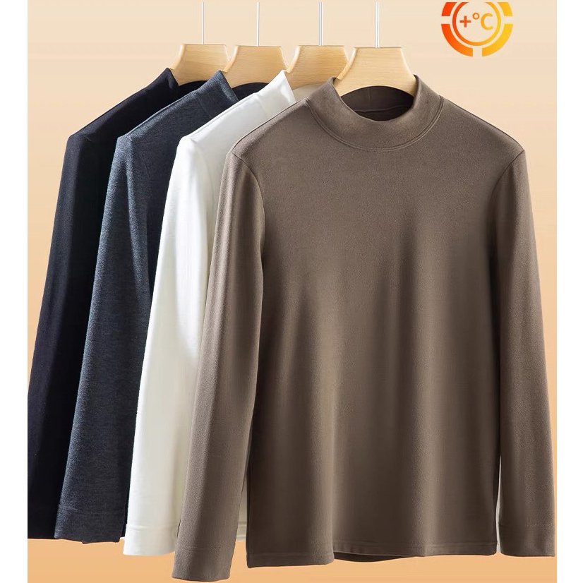 EERSHENSHI เสื้อยืดแขนยาวผู้ชายใหม่แขนยาวสีทึบกํามะหยี่สองด้านทุกการแข่งขันinsแฟชั่น