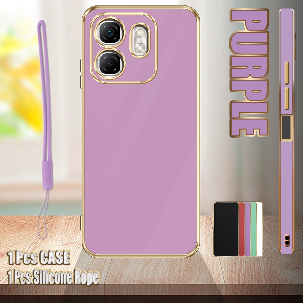 สําหรับ Infinix Hot 50i/X6531/X6531B Straight Edge Electroplated Case พร้อมเชือกซิลิโคน