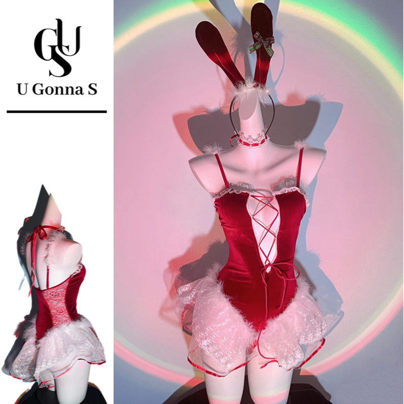 U Gonna S เซ็กซี่คริสต์มาสชุดชั้นในชุดนอนสตรีแขนกุด A-line สีแดงยืดหยุ่นแฟชั่นชุดนอนร้อนปาร์ตี้ 2024 ออกแบบใหม่