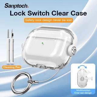 Sanptoch ล็อคสวิตช์ชุดหูฟังสําหรับ Airpods 4 / Pro 2nd / 3rd Simplicity Clear Airpods 2 1 ปลอกกันกระแทกฝาครอบป้องกันเต็มร่างกายพร้อมพวงกุญแจ