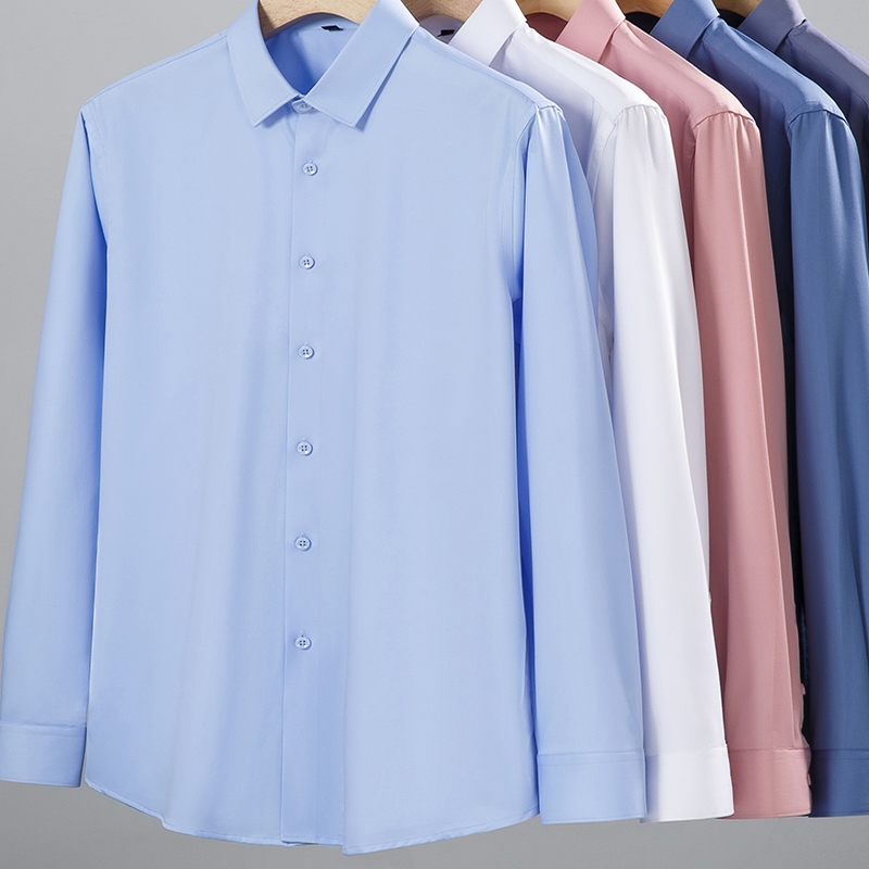 แขนยาวลําลองไม่มีรีดผ้าธรรมดาสไตล์เกาหลีสํานักงานธุรกิจทํางานเสื้อเชิ้ตผู้ชายอย่างเป็นทางการ