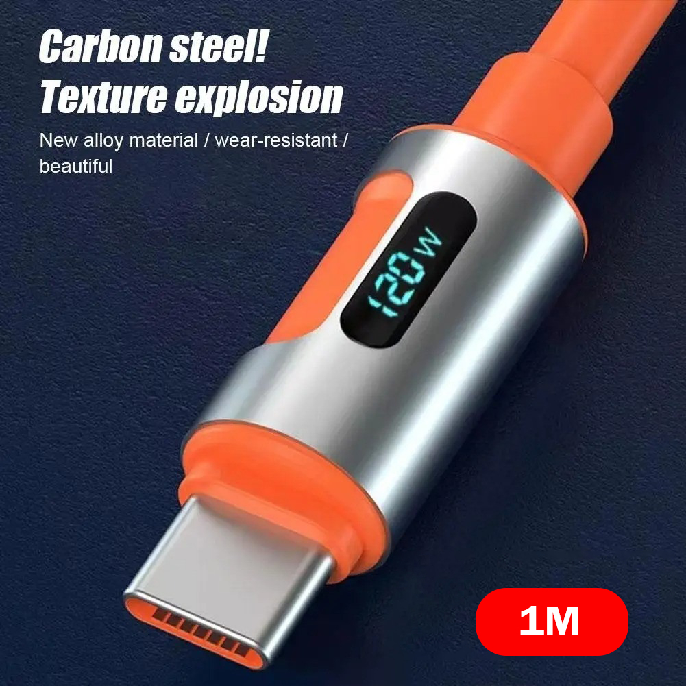 120w 1M USB Type-C ชาร์จเร็วสุดจอแสดงผลดิจิตอล Type C สายเคเบิลข้อมูลแฟลชชาร์จสําหรับ Xiaomi