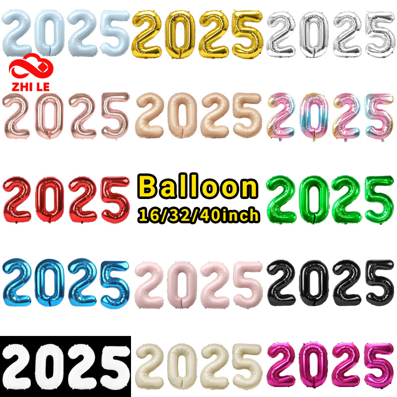 บอลลูนอลูมิเนียมฟอยล์จํานวน16นิ้ว2025บิตลูกโป่งฮีเลียมสุขสันต์วันเกิดสวัสดีปีใหม่ตกแต่งงานแต่งงานลูกโป่งตัวเลข
