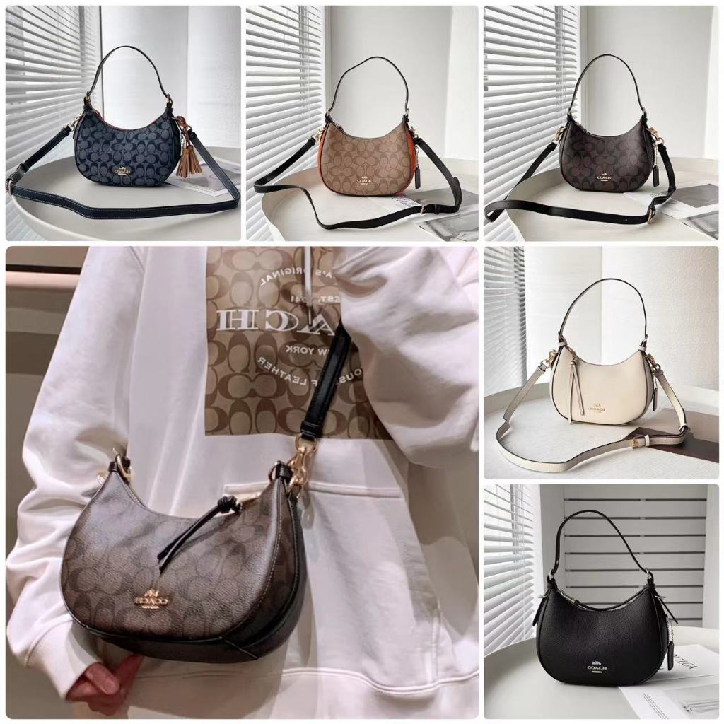 ของแท้ 100% COACH หญิงกระเป๋า Kleo Hobo Retro Underarm Bag Half Month Bag กระเป๋าสะพาย Messenger 772