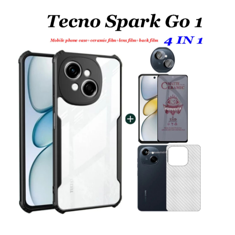4in1 สําหรับ Tecno Spark Go 1/Go 2025/Go 2024/Go 2023/Tecno Spark 20/20C เคสโทรศัพท์ + ฟิล์มกันรอย +